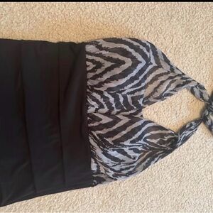 Enfocus Studio Black and Gray Zebra Print Halter Top Dress